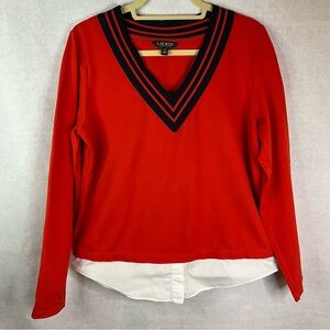 Lauren Ralph Lauren Layered Cricket Sweater Classic Preppy Aesthetic V-neck Sz L